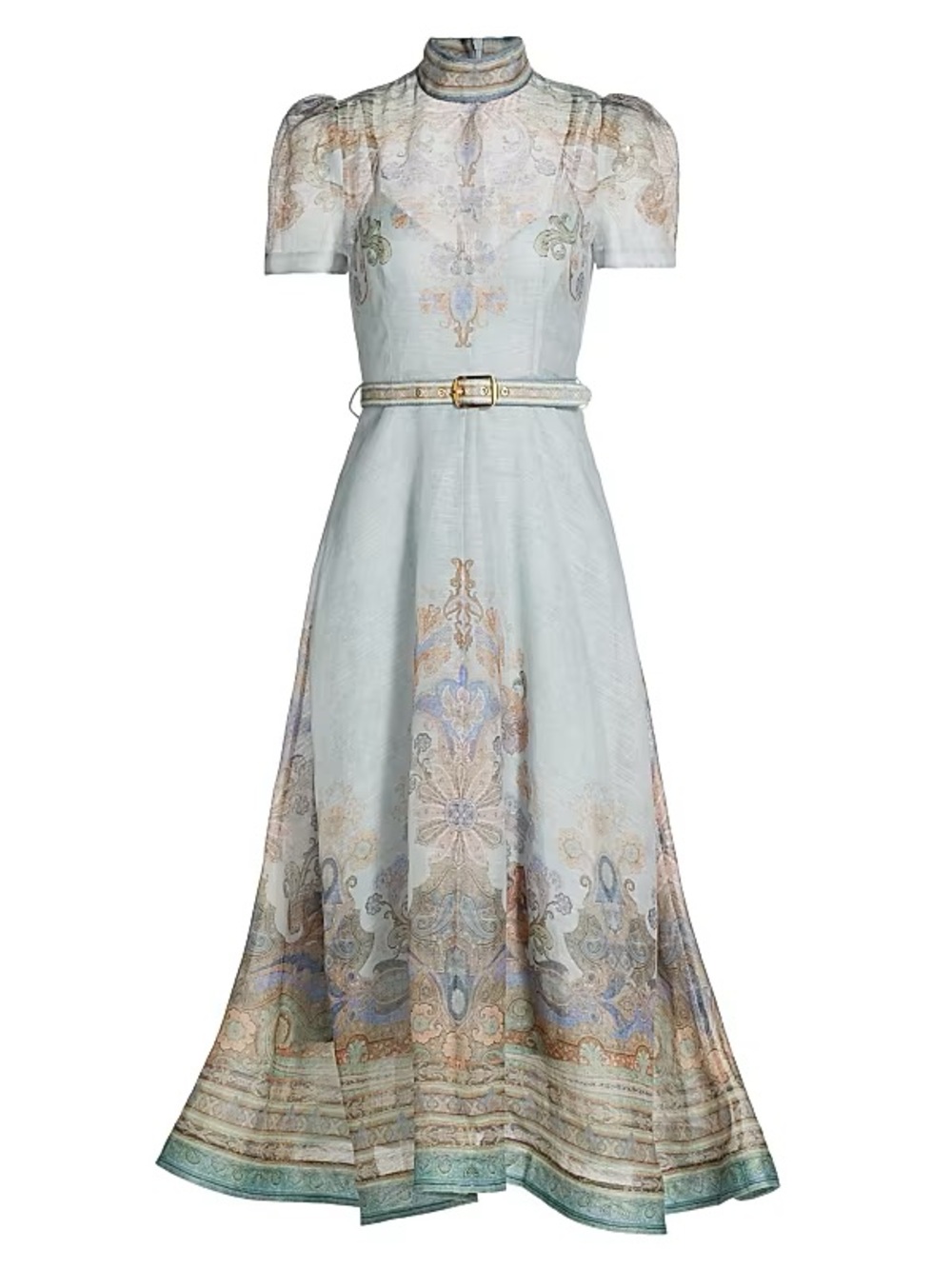 Zimmerman copy Light Blue Paisley Print High-Neck Midi Dress